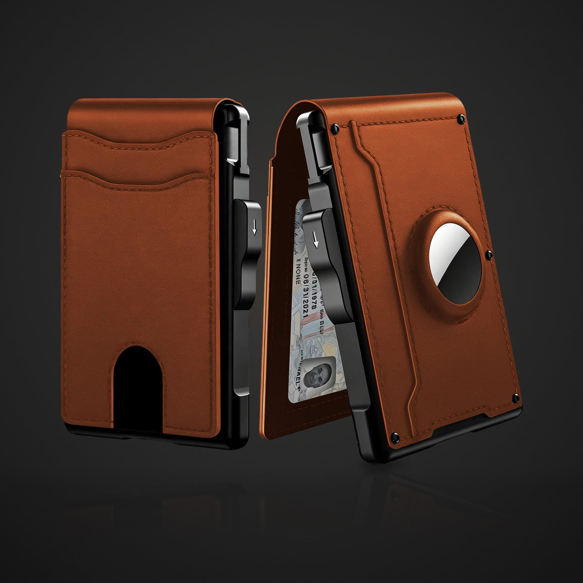 WALV Pop-Up Wallet in Cognac tan, front and back
