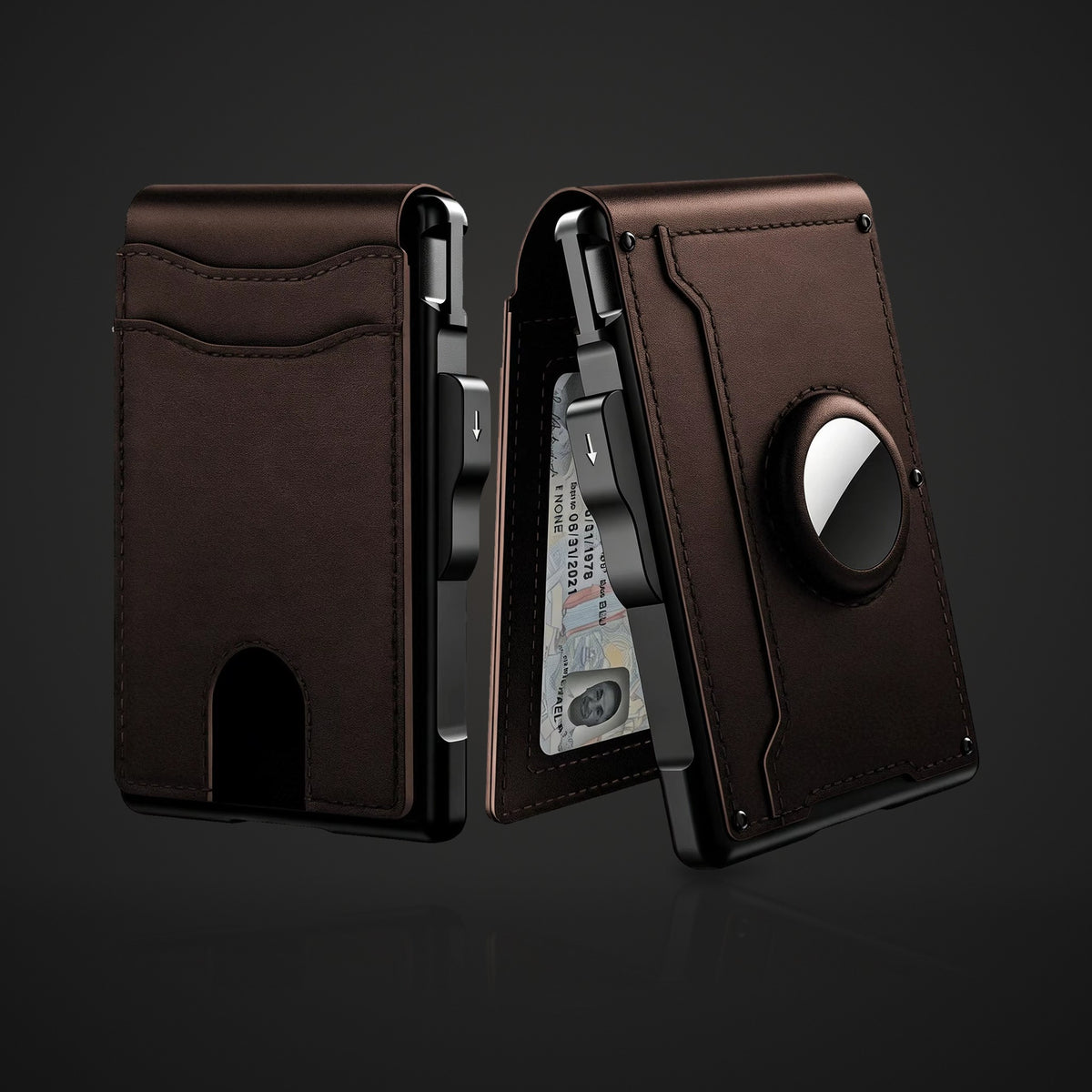WALV Pop-Up Wallet in Espresso brown, front and back